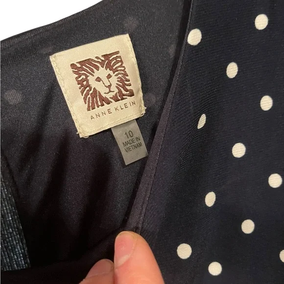 Anne Klein Navy and White Polka Dot Midi Dress - Picture 3 of 3
